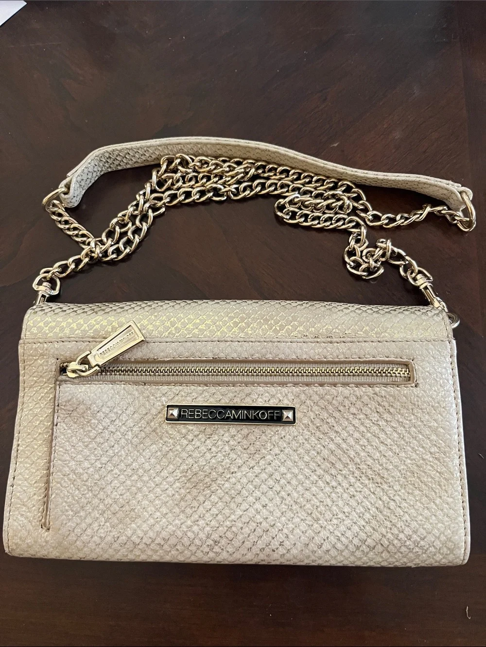 Rebecca Minkoff Metallic Gold Beige Envelope Crossbody
